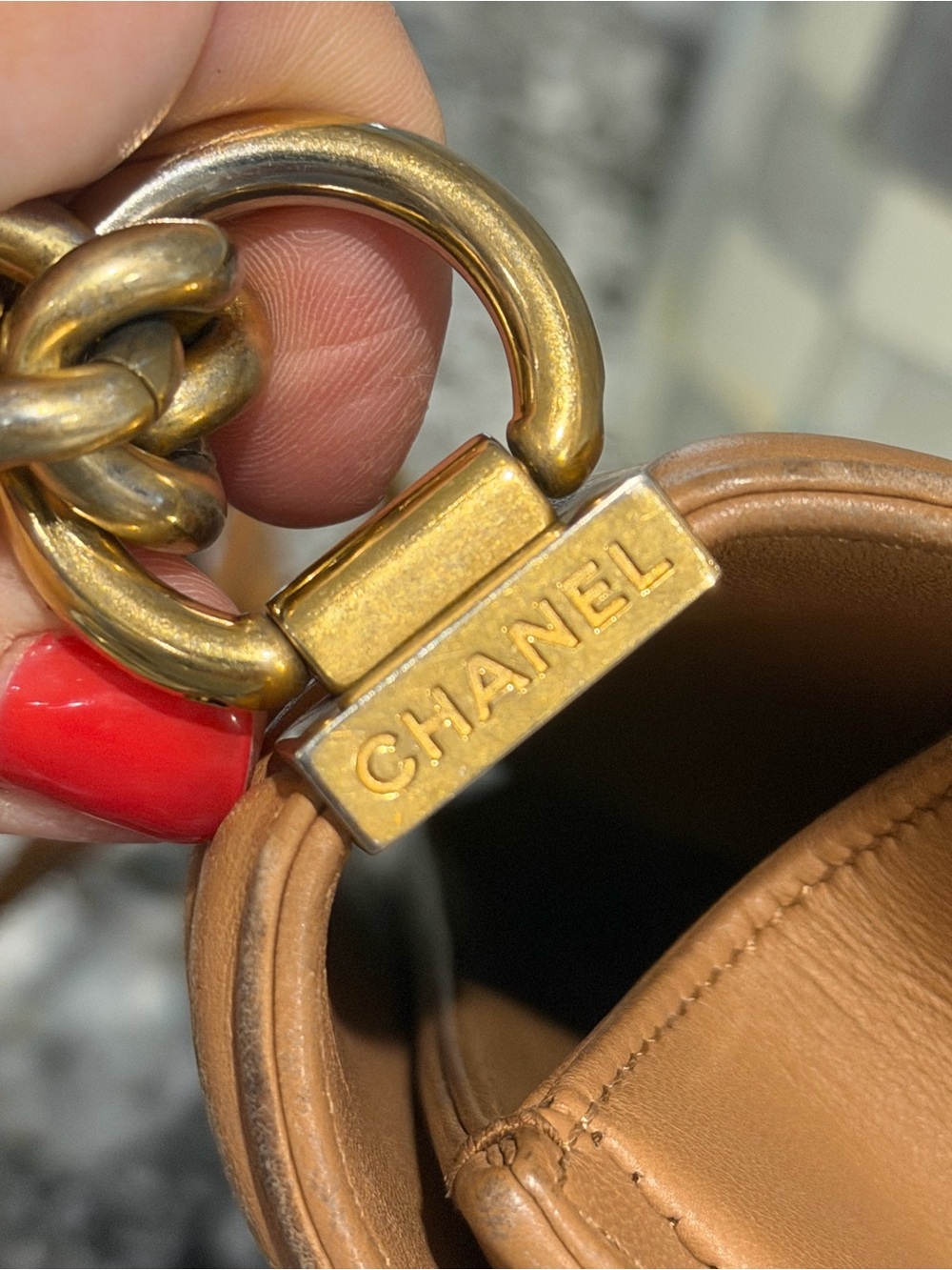 CHANEL Medium Boy Bag Quilted Leather Shoulder Bag in Tan with Gold Hardware - Picture 14 of 14